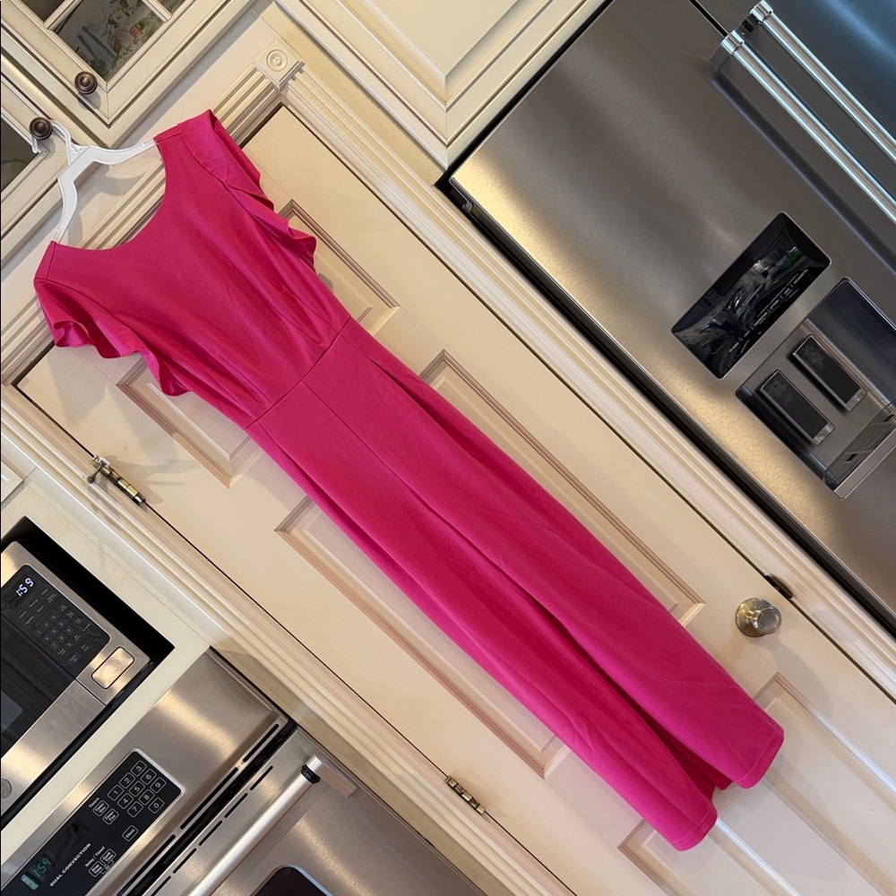 Allegra K Hot Pink Jumpsuit with Ruffle Cap Sleeves